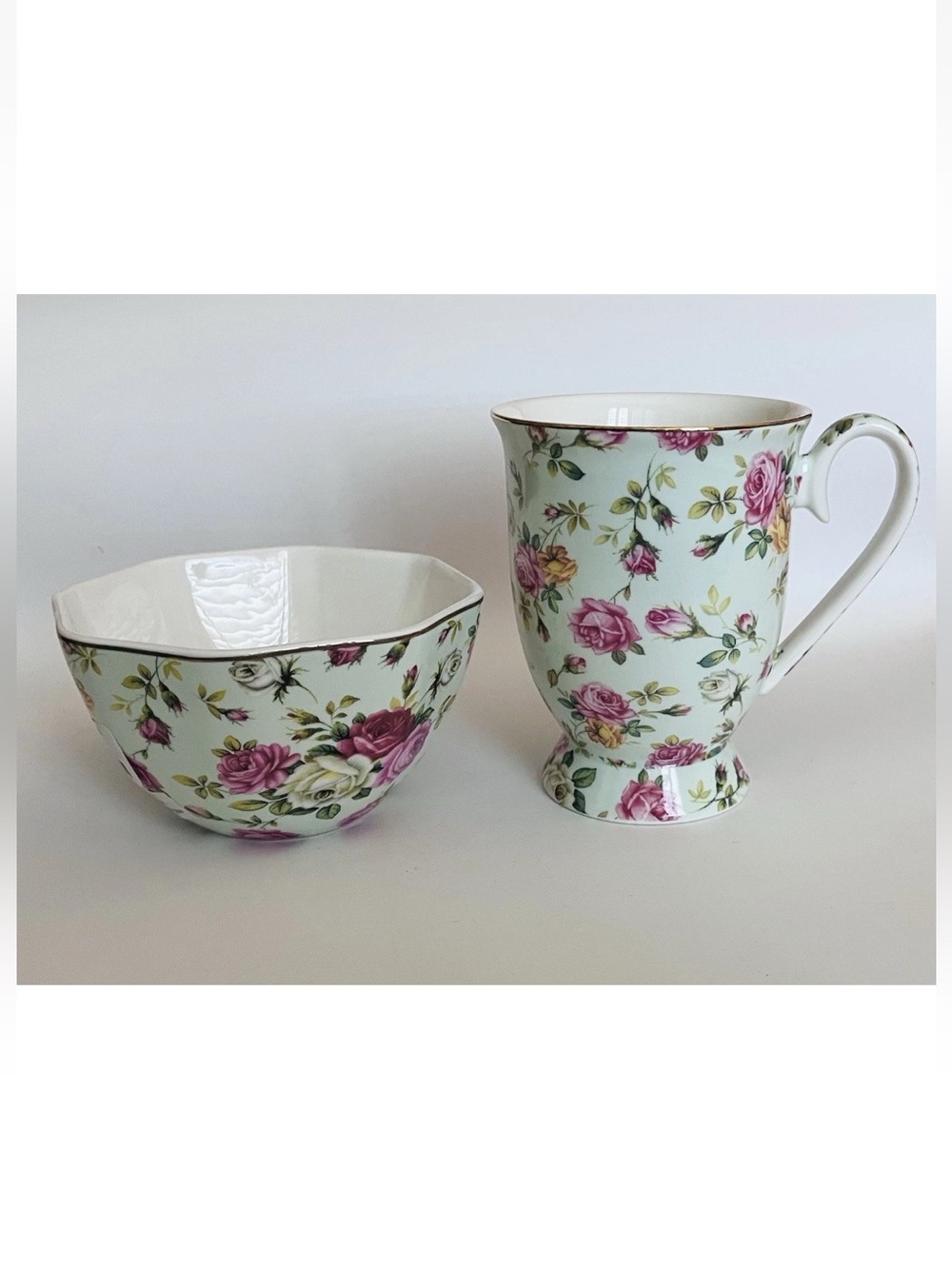 New Grace Teaware Rose Chintz Tea Cup / Coffee Mug Berry Bowl Set